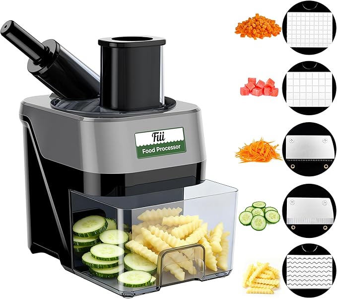 5-in-1 Electric Vegetable Chopper, Commercial Food Dicer - Multifunctional Vegetable Cutter Processor with Dual Feed Chutes for Dicing, Slicing, Grating and Julienning