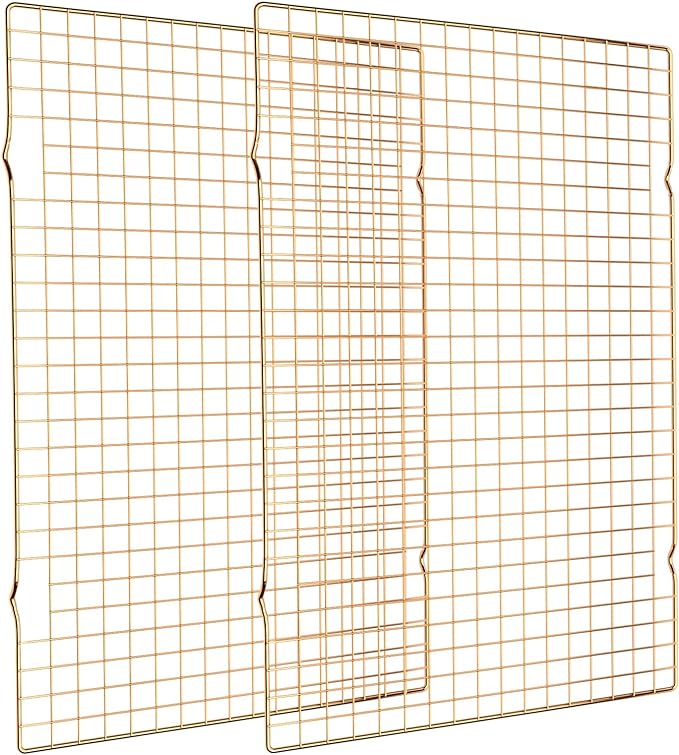Cooling Rack for Baking, 2-Pack 16x10 Inches Baking Rack, Thick Wire Cookie Rack for Cooking, Roasting, Grilling, Drying, Oven Safe, Fits Half Sheet Pan, Gold