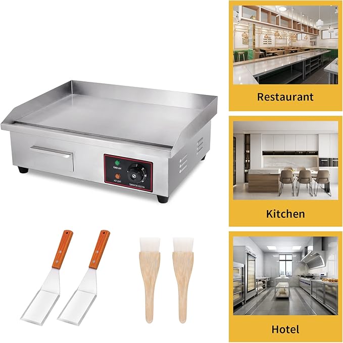 Heuyrao 22" Commercial Electric Griddle, 3000W 110V Electric Flat Top Grill, Countertop Griddle with Shovels and Brushes for Restaurant Kitchens