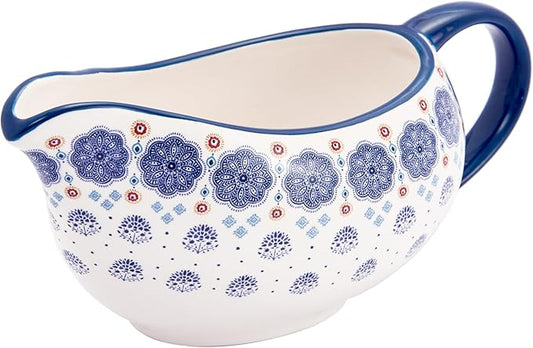 Bico Blue Talavera 14oz Gravy Boat with Large Handle, Ceramic Sauce Boat for Creamer, Salad Dressings, Broth, Black Pepper Sauce