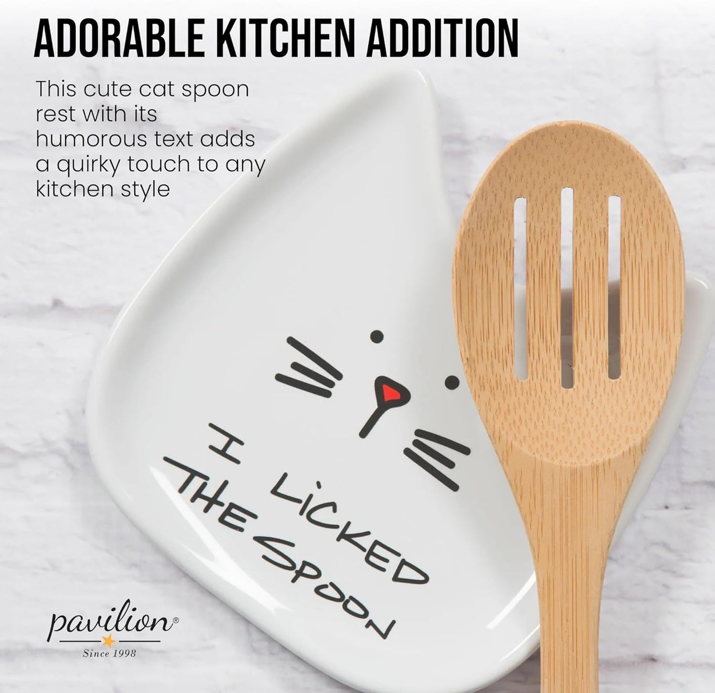 Pavilion Gift Company Blobby Cat, Cat Spoon Rest"I Licked the Spoon", 5", White