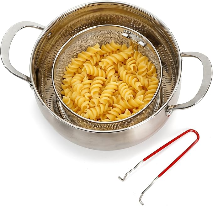 TOPZEA Set of 2 Pasta Strainers, Stainless Steel Spaghetti Noodle Strainer Basket Deep Fry Basket with Removable Handle Kitchen Food Colander for Boiling, Frying, Blanching, Draining, Steaming
