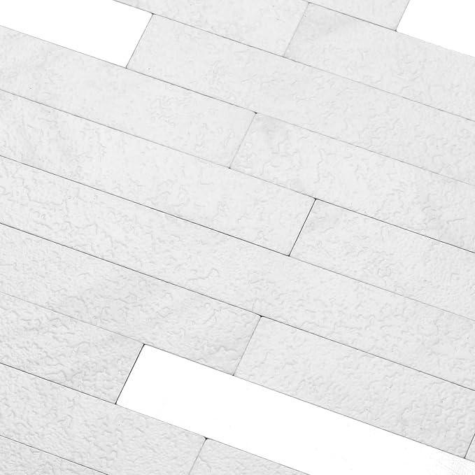 Yipscazo 40 Sheets Peel and Stick Stone Metal Backsplash, PVC Wall Tiles Stick on Tiles for Backsplash Kitchen, Bathroom, Fireplace (6'' X 12'', Jazz White)