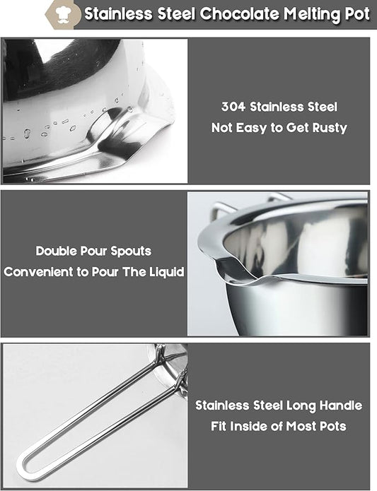1000ML/1QT Double Boiler Chocolate Melting with 2QT 304 Stainless Steel Pot, Chocolate Melting Pot with Silicone Spatula