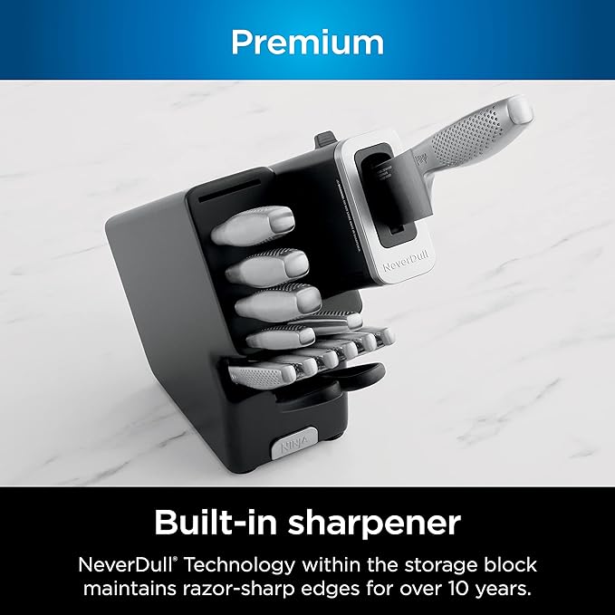 Ninja K62012 Foodi NeverDull Premium 12-Piece German Stainless Steel Knife System with Built-in Sharpener, Stainless Steel/Black