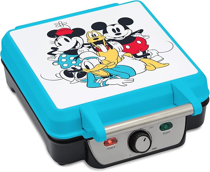 Disney Mickey & Friends Four Waffle Maker by Select Brands - Cute Appliance for Small, Square Waffles - Mickey Mouse Waffle Machine - Disney-Themed Appliance with Ceramic Nonstick Coating