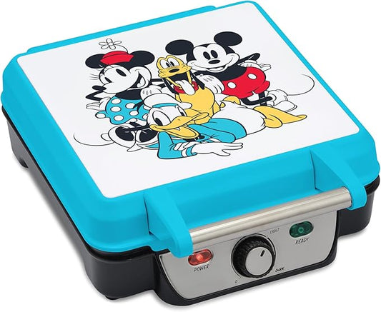 Disney Mickey & Friends Four Waffle Maker by Select Brands - Cute Appliance for Small, Square Waffles - Mickey Mouse Waffle Machine - Disney-Themed Appliance with Ceramic Nonstick Coating