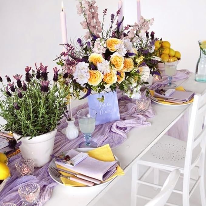 10 Pack Cheesecloth Table Runner 10FT Boho Gauze Rustic Fabric Table Runner Vintage Sheer Tablecloth for Wedding Party Bridal Baby Shower Decorations (Light Purple)