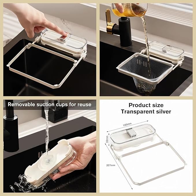 Sink Drain Strainer 2025 New Suction Cup Sink Kitchen Net Strainer Colander Collapsible Corner Sink Strainer Over for Food Waste Filtering Kitchen Leftover Have Mesh Bags (Black, Filter 150Pcs)