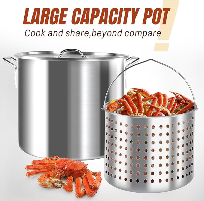 Hidpriva 60QT Crawfish Boiler Kit, Waterproof Cover & 12-inch Skimmer, 110,000BTU Propane Burner Stove, 0-20PSIG Regulator, Aluminum Seafood Boil Pot, Crab Boil Pot with Basket