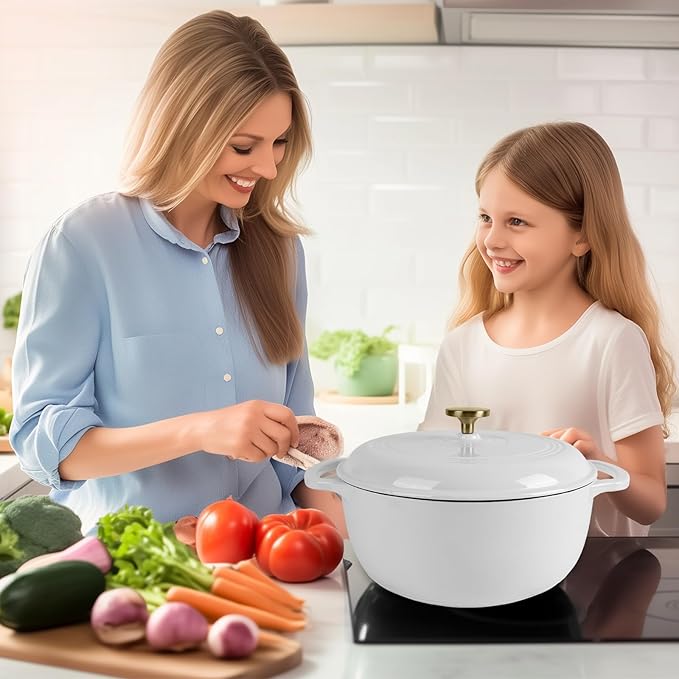 Fijxzct Premium Enameled Cast Iron Dutch Oven for Bread Baking | Non-Stick 5.5QT Oval Bread Oven with Lid | Perfect for Sourdough, Loaf, and Artisan Baking (Round Cream, 5.5 QT)