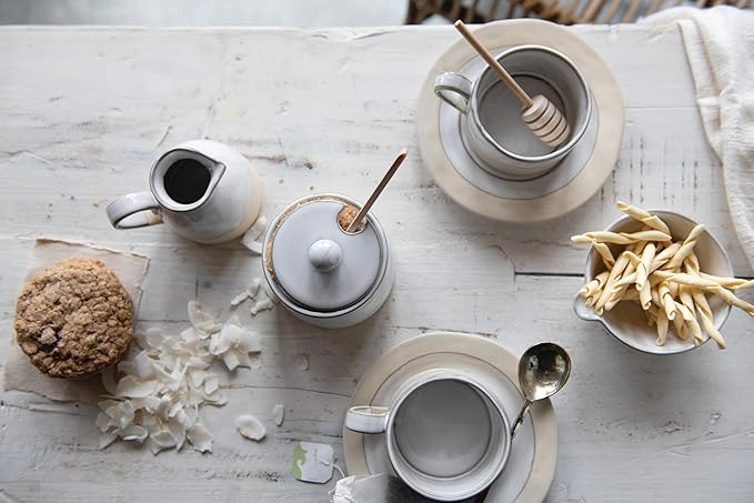 Creative Co-Op White Stoneware Sugar Pot with Lid