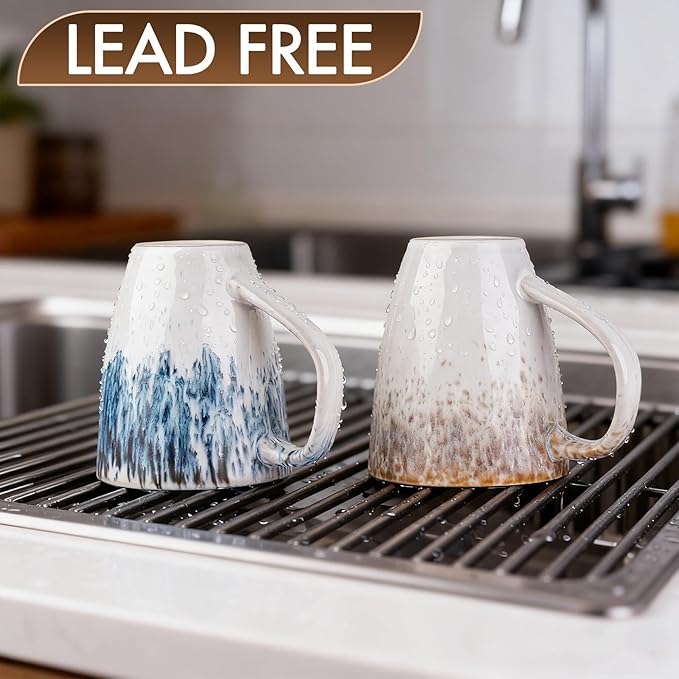 Coffee Mug Set of 2, Hand-Painted Stoneware Coffee Mugs with Modern Design, 17oz Ceramic Cups with Comfort Grip, Ombre and Speckled Glaze, Dishwasher Safe