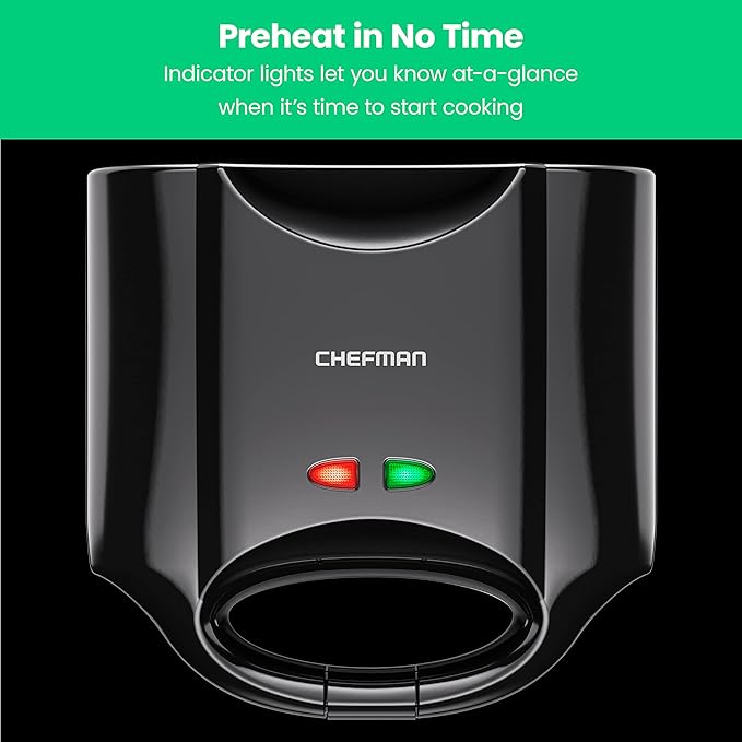 Chefman Portable Compact Grill, Dual Use Panini Press, Sandwich Maker, Electric Grill Griddle, Nonstick, Electric Indoor Grill, Countertop Panini Maker with Cord Storage, Locking Lid, Indicator Lights