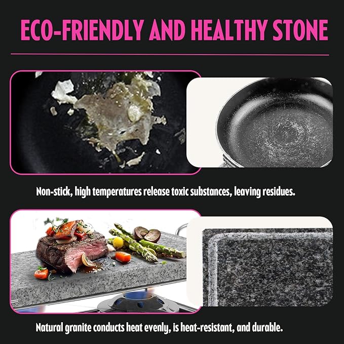 Artestia Hot Stone Steak Cooking Set – Long Heat Retention - Sizzling Steak Plate with Tray & Rack for Family Dinner, Indoor/Outdoor BBQ Grilling Gift