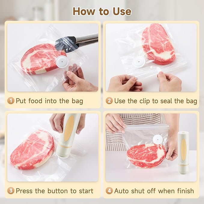 Vacuum Sealer, Food Saver Vacuum Sealer Machine, Compact Handheld Vacuum Sealers with 30 Reusable Vacuum Seal Bags for Freshness Preservation Food Storage
