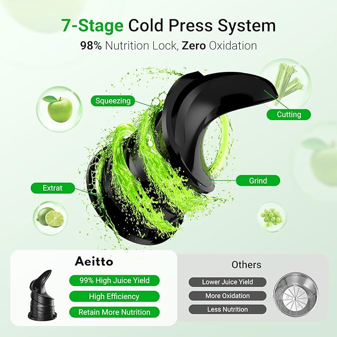 Aeitto Juicer Machines, 5.3" Extra Large Feed Chute Cold Press Juicer, Fit Whole Vegetables & Fruits, Easy to Clean, High Juice Yield,Slow Masticating Juice Extractor,Self Feeding