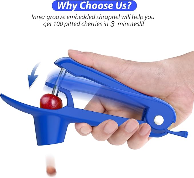 Cherry Pitter - Ordekcity Stainless Steel Cherries Corer Pitter Tool with Hand-held Push Design, Save Time & Space for Making Cherry Jam with Lock Design(Blue)