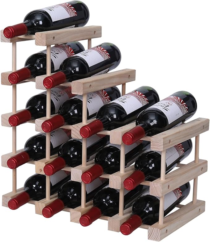 Wooden Stackable Storage Modular Small countertop Wine Rack Cabinet,Freestanding for Floor Wood Wine Bottle Shelf (16bottle)