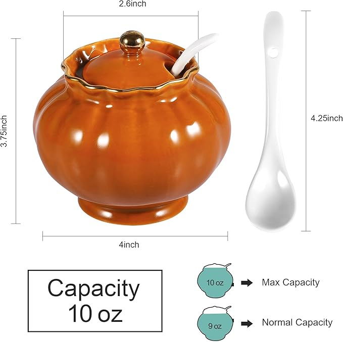 Ceramic Sugar Bowl, Salt Cellar with Lid and Spoon, 9oz Sugar Jar for Coffee Bar, Salt Box Sugar Containers for Seasoning, Spice, Sauce, Elegant Decor for Kitchen Countertop