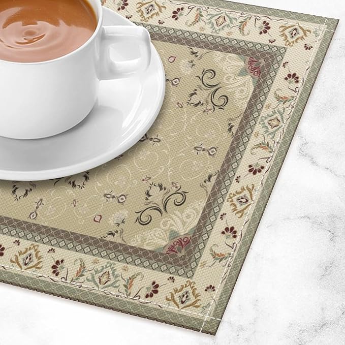 Persian Carpet Design Placemats Set of 4 Retro Tribal Texture Floral Art Printed Dining Table Mats for Restaurant Home Kitchen Holiday Picnic Party Decor 12x18in