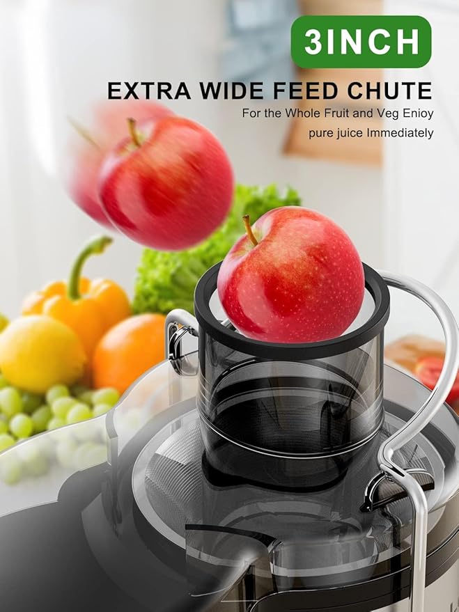 Juicer Machine, 1200W Juicer with 3" Feed Chute for Whole Fruits and Veg, Dual Speeds Centrifugal Juice Extractor, High Juice Yield, Full Copper Motor, Easy to Clean, BPA Free
