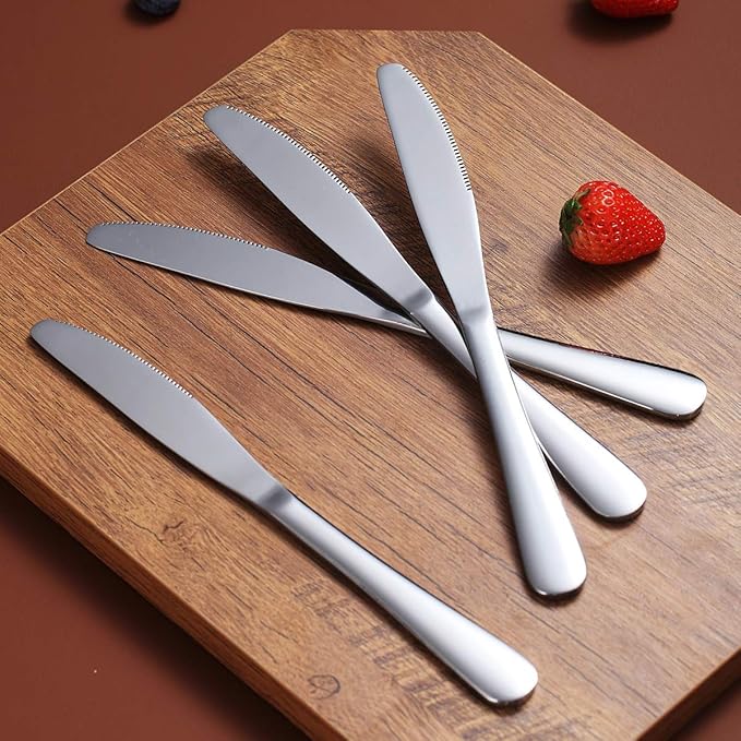 Berglander Dinner Knives Set Of 12, Stainless Steel Shiny Mirror Dinner Knife, Butter Knife Spreader Table Knives Sturdy And Dishwasher Safe