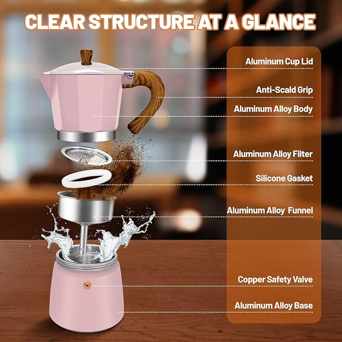 DITOSH 3 Cup Aluminum Espresso Stovetop Moka Pot Express Coffee Maker Percolator Italian Classic Mocha Coffee Machine for Italian and Cuban Cafe Brewing for Home & Camping 150ml 5oz