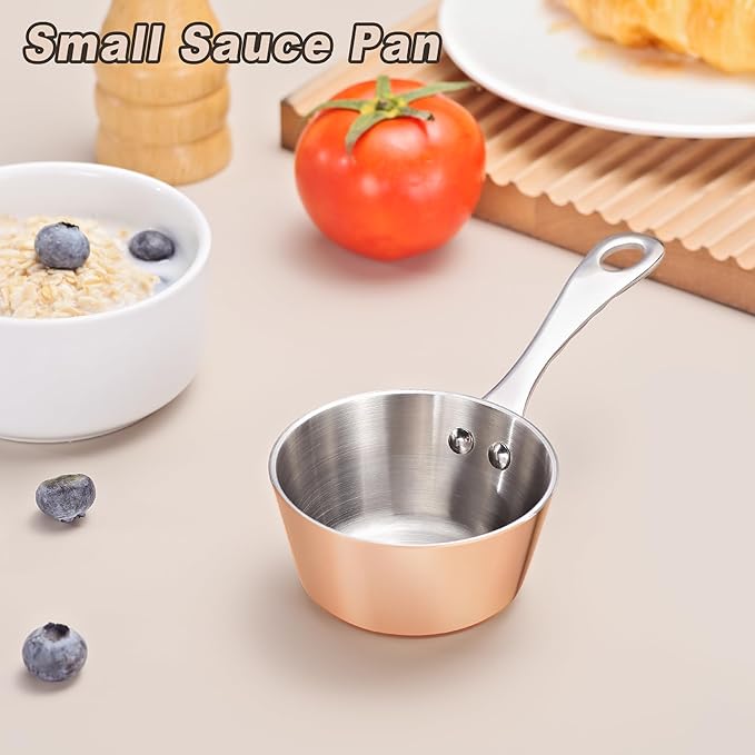 KC-Emier Mini Sauce Pan, Tri-Ply Stainless Steel Pot with Stay-Cool Handle Heating Sauce Gravy & Oil (5oz/150ml) - Copper