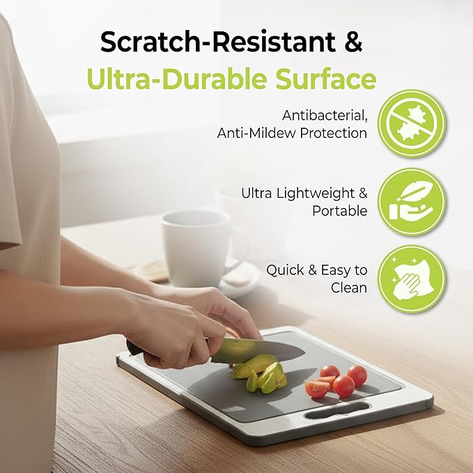 MPJ Products Titanium Cutting Board Double Sided Wheat Straw PP Ultra-Durable, Scratch-Resistant, Non-Porous Surface – Dishwasher Safe – Modern Titanium Cutting Board for Meat, Veggies & More