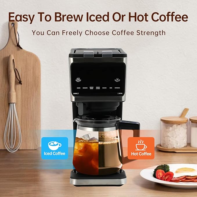 Sykaffe 3 in 1 Single Serve Coffee Machine,12-Cup Programmable Coffee Machine,Compatible with Kcup Pods,Ground Coffee,Coffee Pods, Iced Tea, Iced Coffee Function,Black