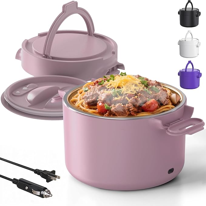 Electric Lunch Box, 33OZ Portable Food Warmer | 100W Rapid Heating & Leak-Proof 304 Stainless Steel | 3-in-1(Car 12V/24V & Home 110V) | Perfect for Work/Travel,On-the-Go,Ideal Gift for Men & Women