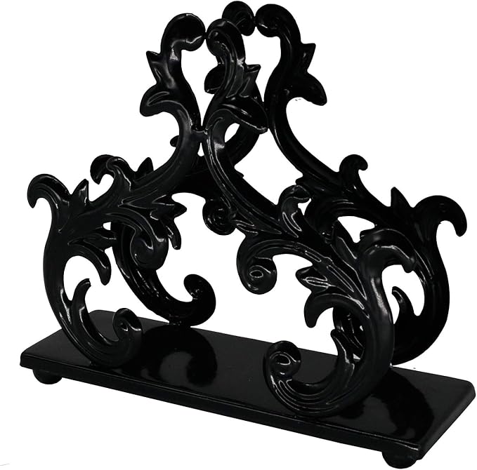 Owlgift Baroque Black Napkin Holder – Decorative Metal Tissue Rack for Tabletop, Mail, or Bill Organizer – 6 x 2 x 5.3 Inches, Glossy Finish for Home or Restaurant Use