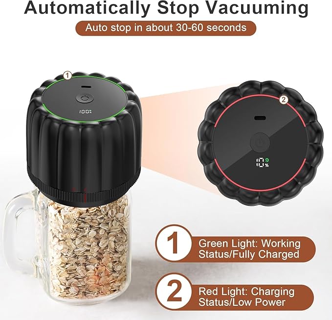 Electric Mason Jar Vacuum Sealer Kit - Portable Jar Vacuum Sealer for Canning Jars, with Wide and Regular Mouth Mason Lids, Food Storage Vacuum Sealing Machine, Lids Included, Opener