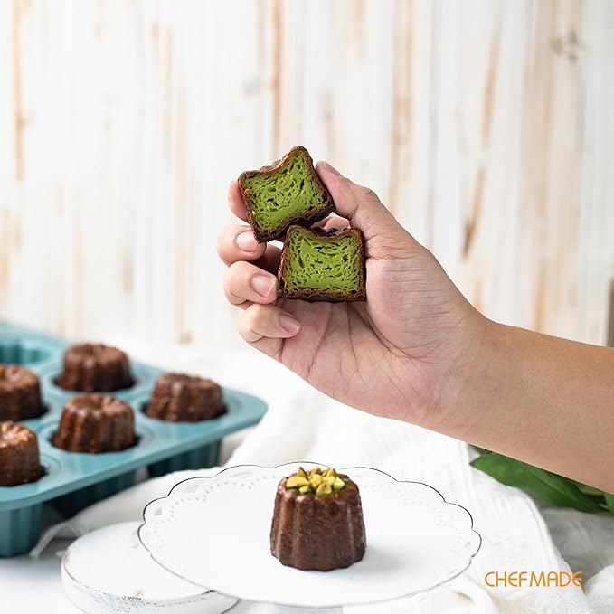 CHEFMADE Canele Mold Cake Pan, Nonstick 12 Cavity Canele Muffin Bakeware Cupcake Pan for Oven Baking（Green）