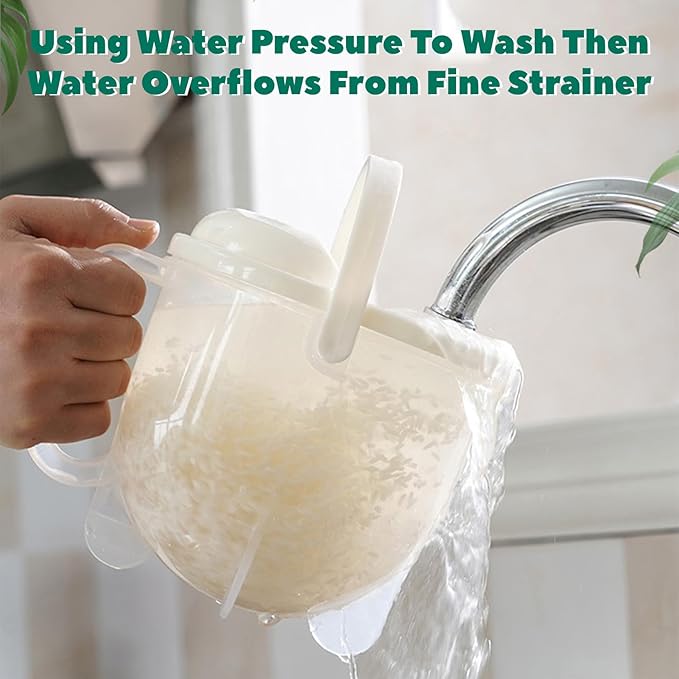 Rice Washer Strainer Bowl with Top Drainer, Microporous Small Colander Washing Bowl Rice Cleaner Strainer Colander for Washing Rice, Multigrain, Beans & Small Grain Food