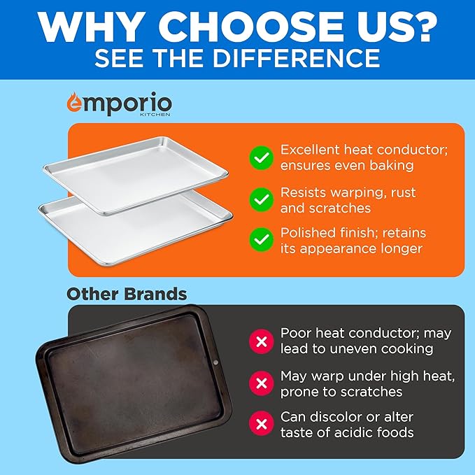 Baking Pan Set - Medium and Large Aluminum Cookie Sheet Pan (10.5" x 15" and 13" x 18"), PFOA, PFOS, PTFE Free, Recipe Booklet Included, Oven Safe, Resist Heat Up To 500° F, Set of 2