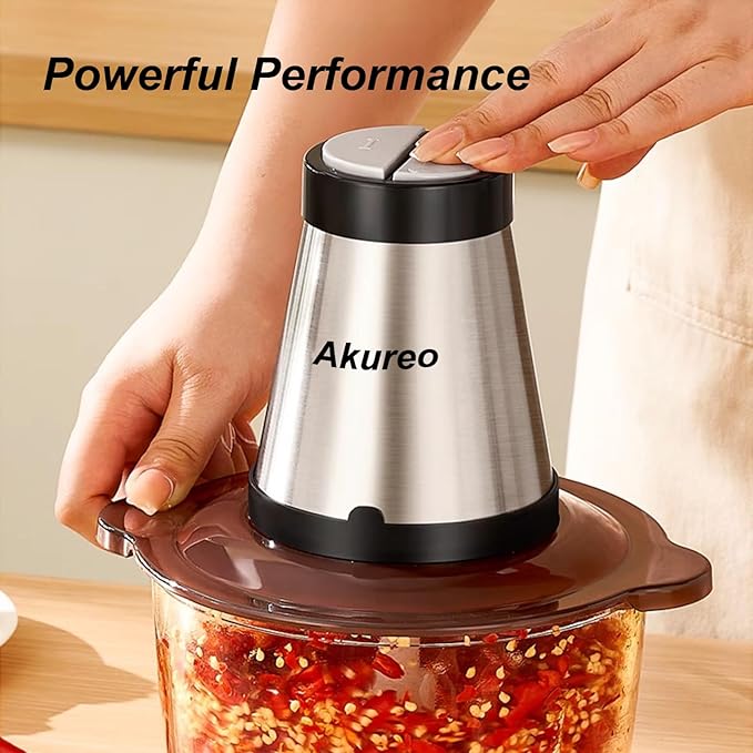 Akureo Kitchen in the Box Mini Food Processors, Electric Food Chopper with Meat Grinder & Vegetable Chopper - 2 Sets of Bi-Level Blades for Fruits/Meat/Nuts