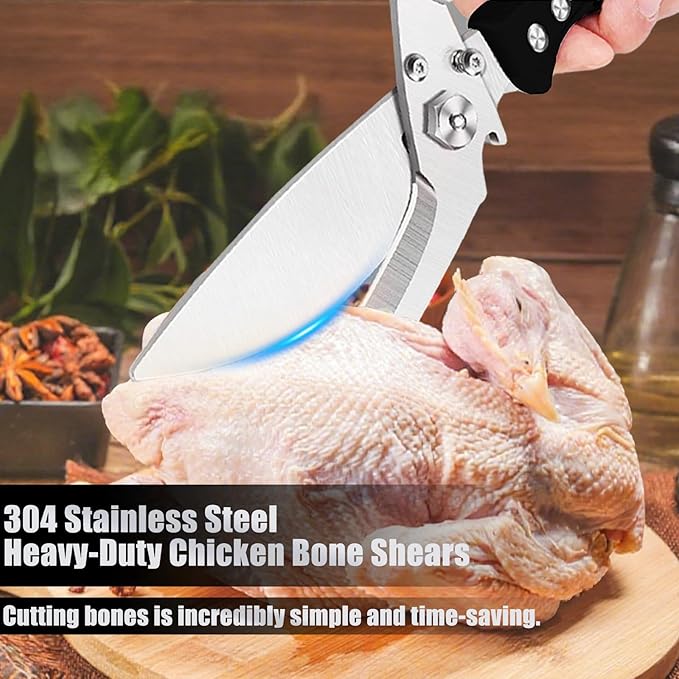 Professional Heavy Duty Kitchen Shears for Food – All in one Stainless Steel Chicken Shears Cut Bones, Meat, Fish Scales, Bottle Opener, Dishwasher Safe, Gift for Christmas Thanksgiving，Black Red