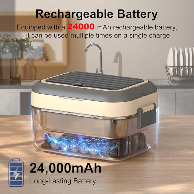 Cordless Electric Heated Lunch Box, 1.5L 6.3Cups 24000mAh Rechargeable Battery Self-Heating Lunch Box, Smart Timer, Even Heating, 100W Portable Food Warmer for Office, Picnic, Car, Outdoor