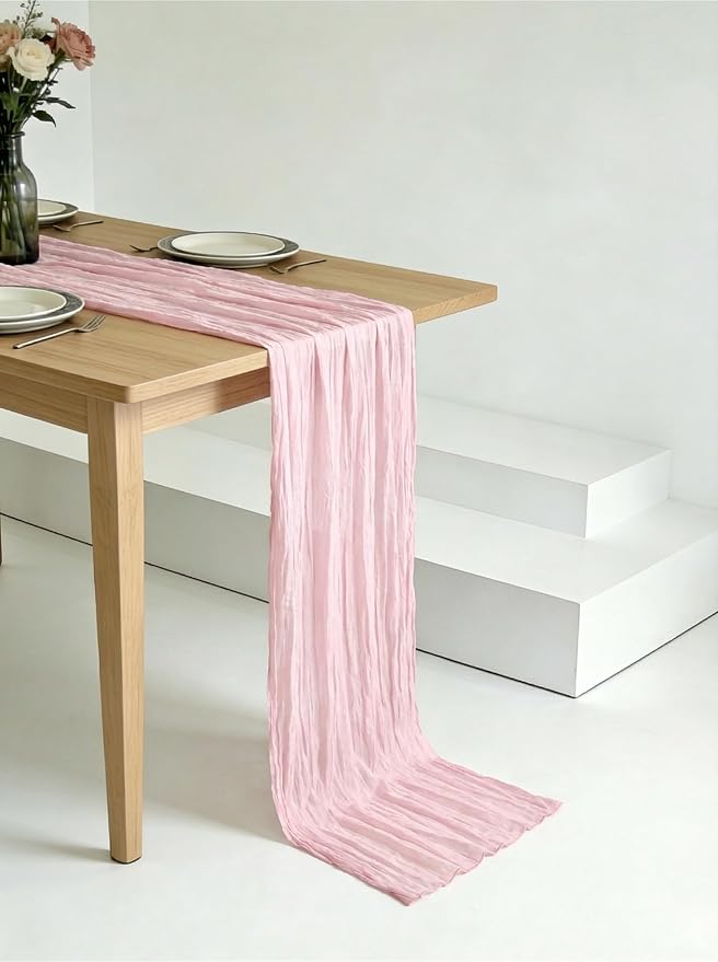 3 Pack Pink Cheesecloth Table Runner -17×120 Inch Gauze 10 FT Long Cheese Cloth Table Runners for Bridal Wedding Party Baby Shower Holiday Birthday Home Easter Decor (Pink, 3PC)