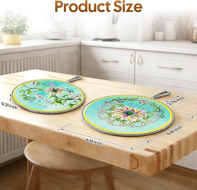 Ceramic Trivets for Hot Dishes,Anti-Slip with Heat Resistant Cork Trivet for Countertops and Tables,Protects Surfaces from Hot Pots,Pans,Cups,Decorative Coasters for Table,Dual-use,Portable Hanging
