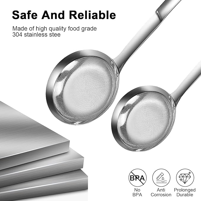 Stainless Steel Colander, 2024 Upgrade Extra Fine Mesh Strainer with Handle, Oil Filter Food Strainer, Kitchen Gadget (Small+Large)