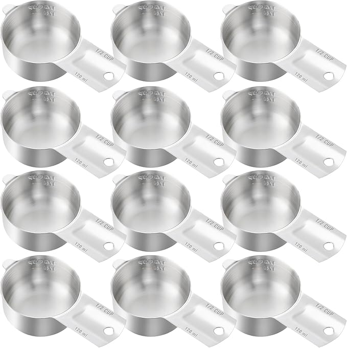 Honeydak 12 Pcs 1/2 Cup Measuring Cup Stainless Steel Metal Measure Scoop Single Measurement Scoop for Kitchen Coffee Wet and Dry Ingredients Dog Food