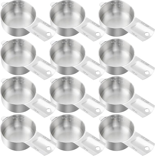 Honeydak 12 Pcs 1/2 Cup Measuring Cup Stainless Steel Metal Measure Scoop Single Measurement Scoop for Kitchen Coffee Wet and Dry Ingredients Dog Food