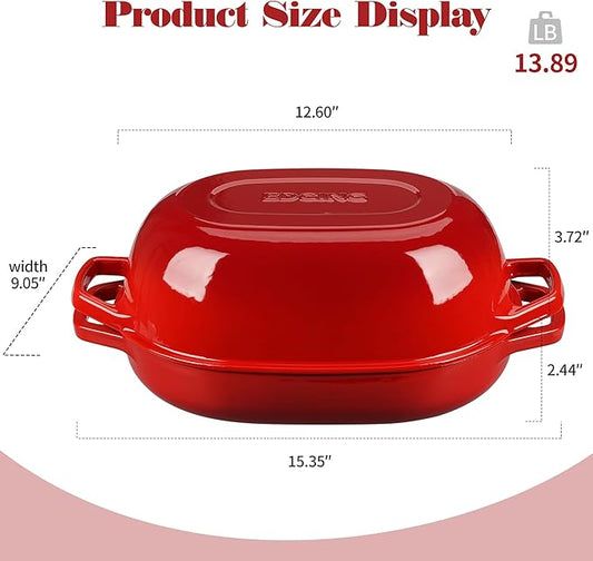 EDGING CASTING Enameled Cast Iron Oval Dutch Oven Pot with Lid, Dutch Oven for Sourdough Bread Baking, Oval Bread Pan, Bread Oven, Bread Dutch Oven, 7qt, Red