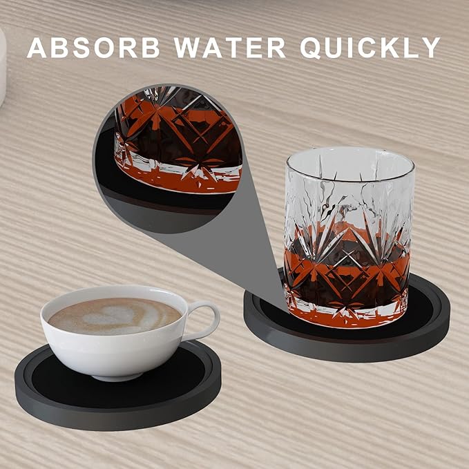 MinBoo Bamboo Coasters for Coffee Table Set of 6 Coasters for Drinks Absorbent with Holder Coffee Table Decor for Tabletop Protection Gifts for House Warming New Home & Wedding