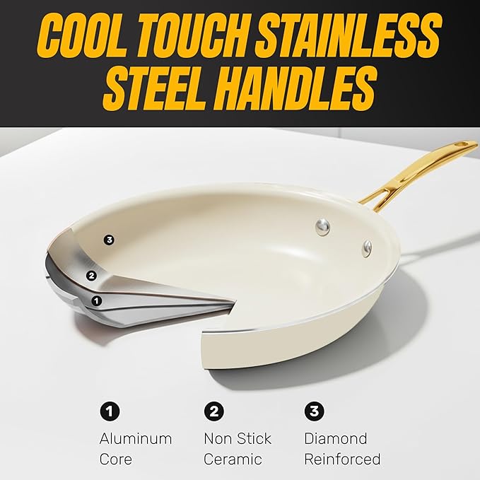 GOTHAM STEEL 14 Inch Frying Pan with Lid, Extra Large Frying Pan Skillet for Family Cooking, Non Toxic Ceramic Nonstick Coating PFOA PFOS Free, Ergonomic Stay Cool Handle, Oven and Diswasher Safe