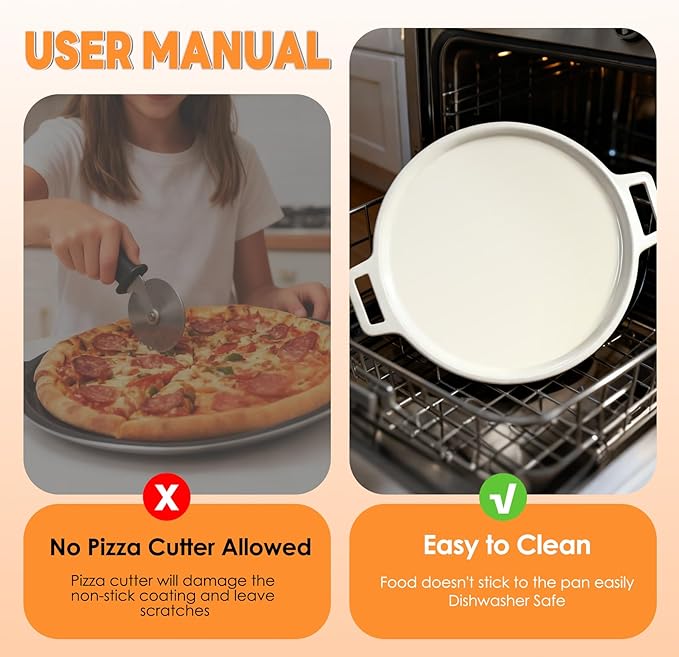 Ceramic Nonstick Pizza Pan, 3-Layer Hybrid Pizza Steel with Aluminum Core, Better Thermal Conductivity than Stone, Food-grade Non-stick Oven Baking Pan, PTFE & PFAS Free, Safe Up to 500°F