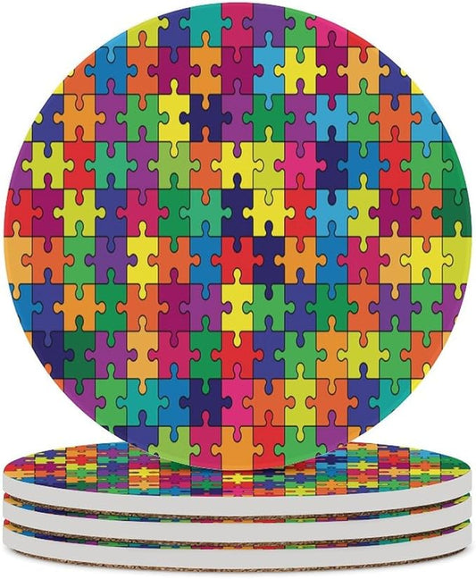 Gamer Drink Coasters, Round Ceramic Drink Coaster Round-4PCS, Gamer Colorful Puzzle Toy Decor Absorbent Ceramic Coasters for Beverage Cup, Bar, Coffee Table